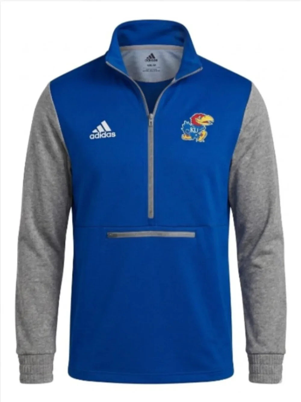 adidas KU Jayhawks Mens Med Sideline Half Zip Jacket Blue Gray Colorblock NCAA